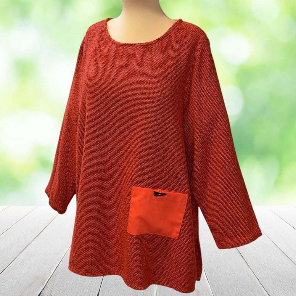 ALI MILES Lagenlook Tunic Top Slub Knit Texture Pocket Relaxed Terra Cotta Sz XL